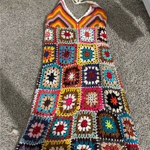 Boohoo Multicolor Crochet Patchwork Dress